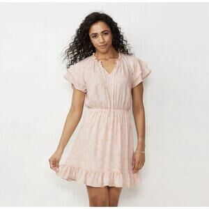 LC Lauren Conrad Women's Ruffle Sleeve Fit & Flare Pink & White Floral Dress XL